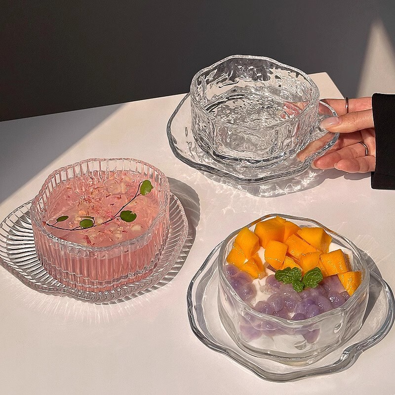 Ins Style Asymmetrical Dessert Bowl Set High-Value Cloud Glass Bowl Creative Sugar Water White Fungus Bowl Breakfast Bowl