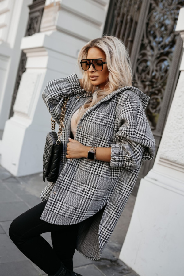Damenbekleidung Herbst und Winter neue Kapuzenjacke mit Karomuster, lockerer, modischer, lässiger Wollmantel für Damen_voghion.com