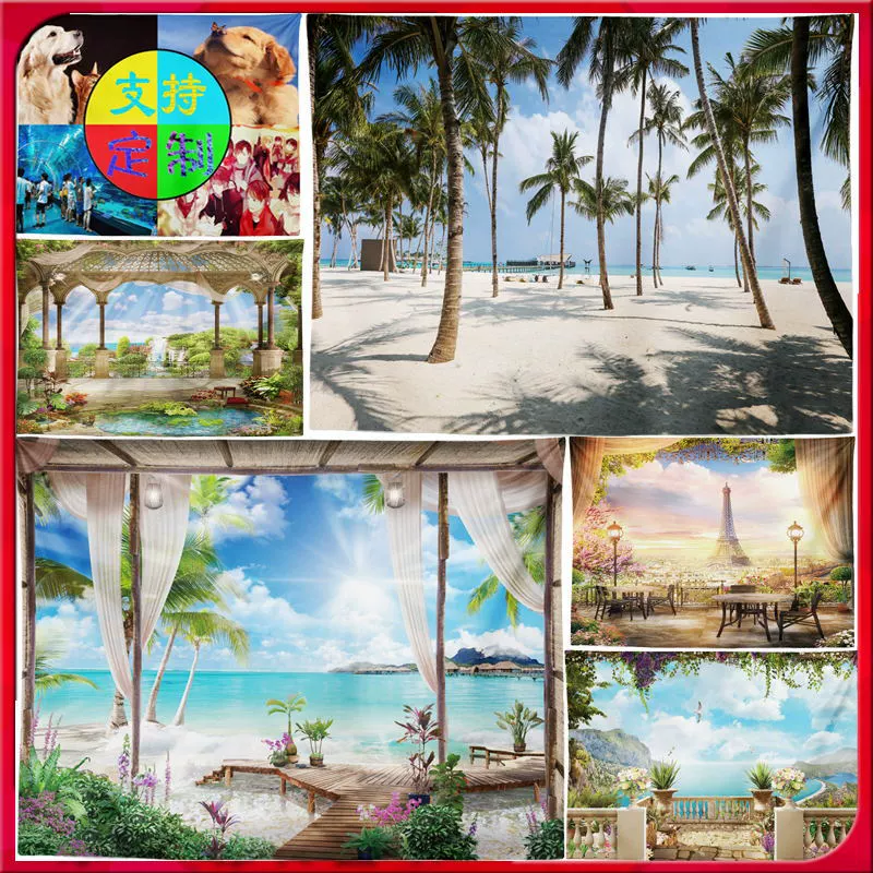 Трансграничные горячие продажи пляжных пейзажей пляжный Печатный гобелен можно использовать в качестве фона карты клиента настенный гобелен ткань