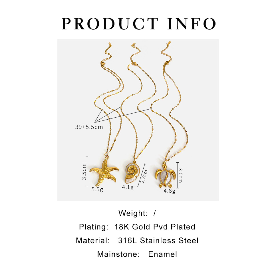 10g Weight 316L Stainless Steel Pendant Material Pendant Necklace Classification 316L Stainless Steel Chain Material 1 Piece Quantity 316L Stainless Steel Tortoise Starfish Conch Waterproof Non Tarnish Surgical Steel Marine Style Pendant Necklace For Women's