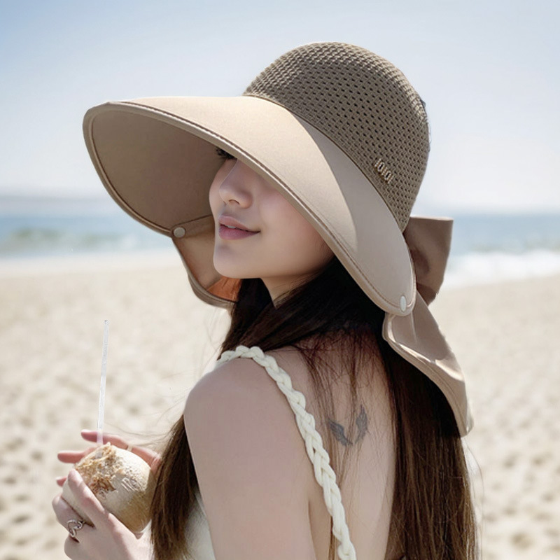 Nueva gorra de tejer super-gran gorra de protección solar de playa anti-UV sombrero de sombrero de protección solar de cuello desmontable