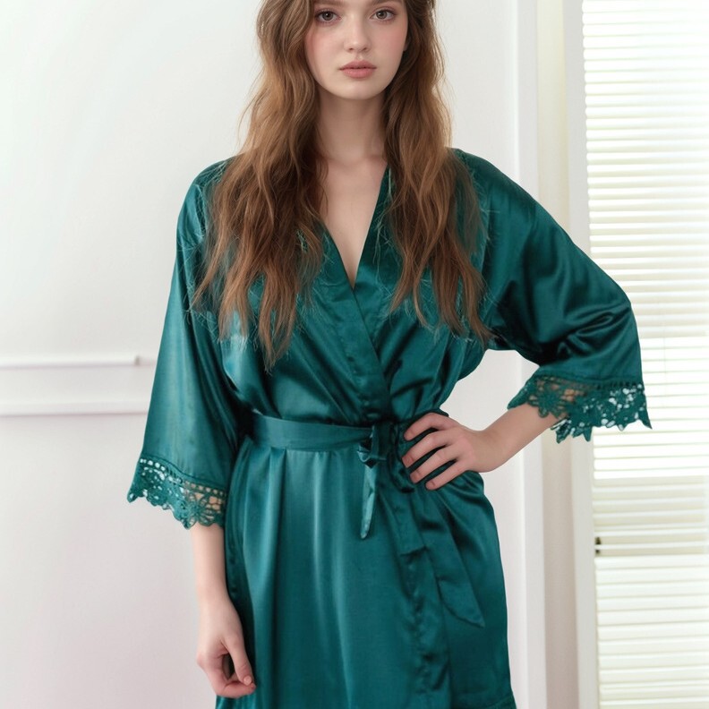 Lace Dressing Gown Cross-Border Adult and Children's Party Kimono Women's Summer Satin Bathrobe Nightgown Loungewear Can Be Worn Outside