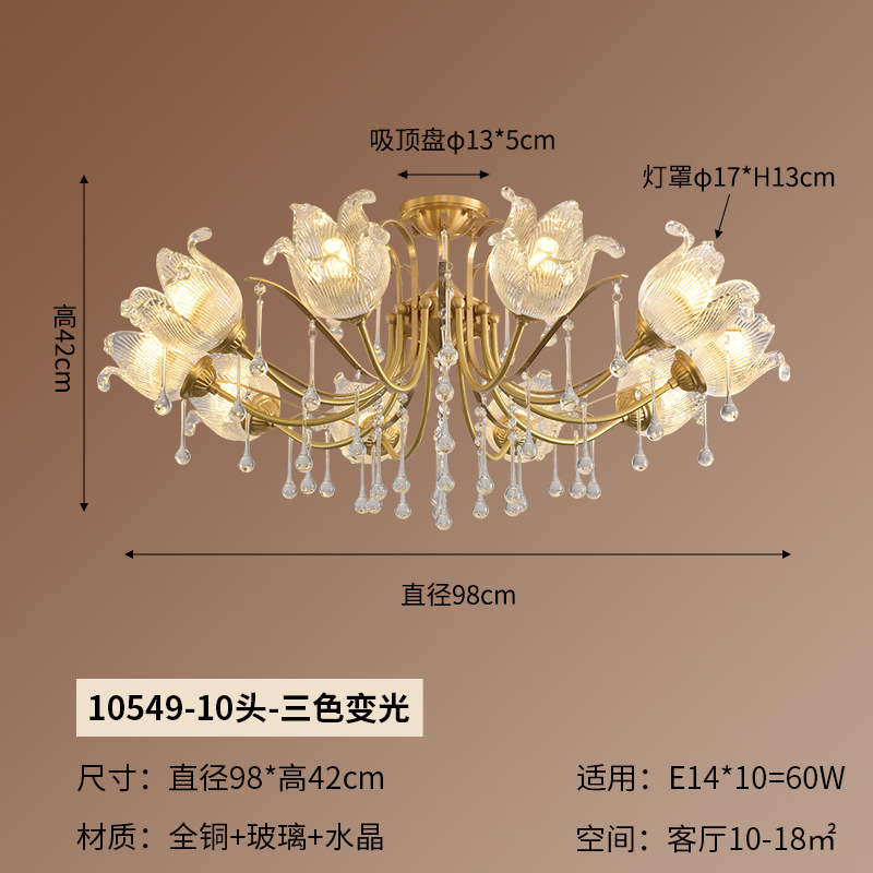 Lámpara de la sala de estar francesa nueva simple lujosa romántica retro pasillo luz principal flores frescuras lámparas de cristal 413L