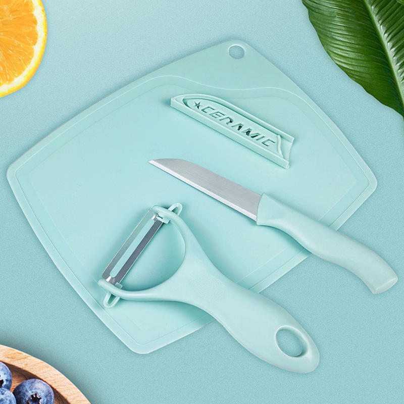 Stainless steel fruit knife three-piece set household melon Planer creative peeler small chopping board gift kitchen knife suit