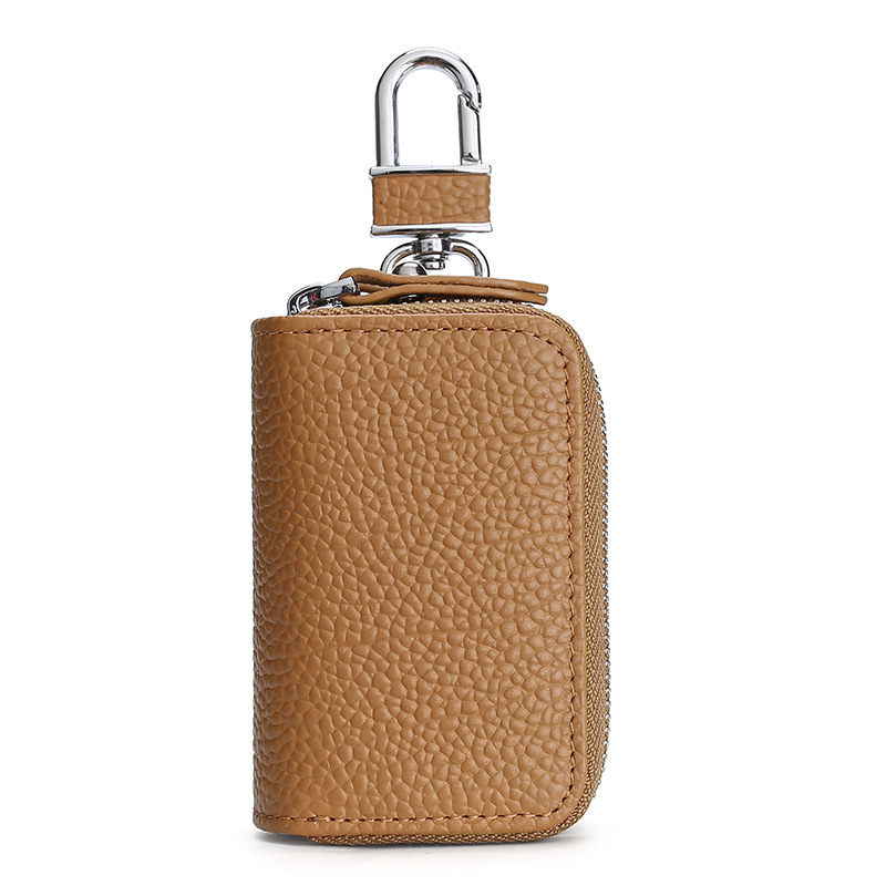 Universal coche clave caso multifuncional doble cremallera coche clave caso primera capa de cuero de vaca clave Funda de cuero retro cintura colgante