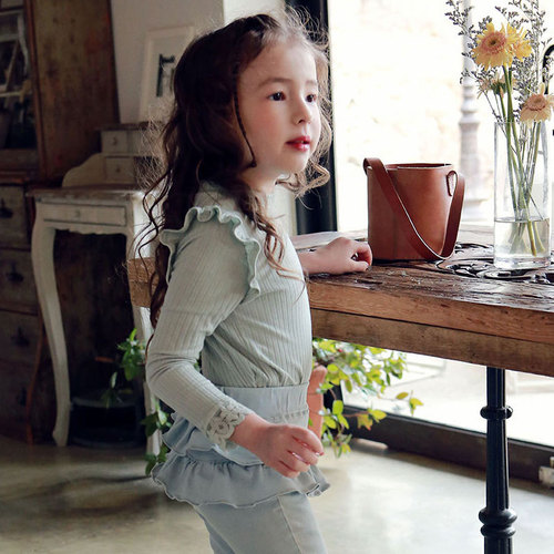 2024 Spring Girls T-Shirt Strawberry Shan Korean Version Children's Girls Flip Lace Sleeve T-Shirt
