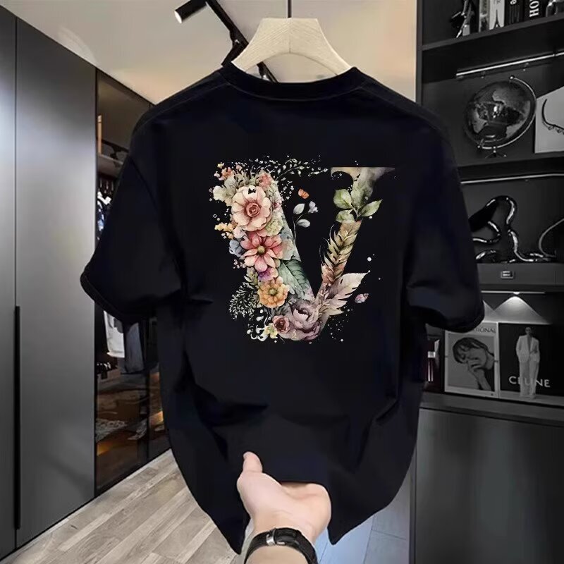 高級ファッション半袖tシャツ男性2025年夏の新型ゆるいカジュアル服男性用丸襟tシャツ|undefined