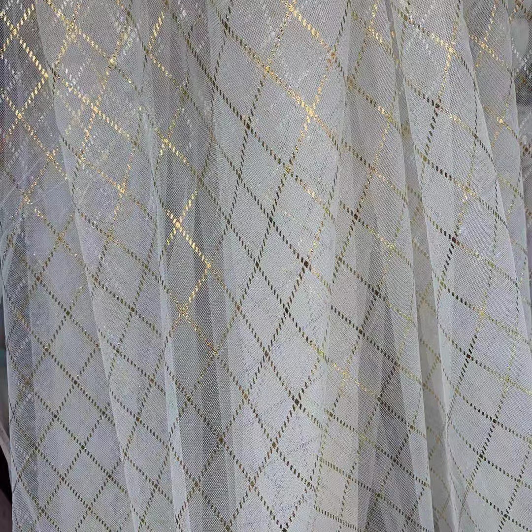 小清新锦瑞士网网纱菱形格幻彩色烫膜 女童裙装礼服娃衣面料