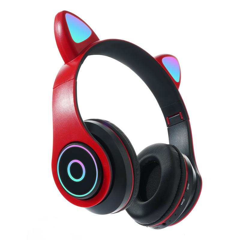 跨境新款工廠供應B39貓耳朵發光呼吸燈頭戴式貓耳朵藍牙耳機