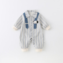 双层婴儿春秋连体衣男宝宝绅士爬爬服满月服百天周岁拍照礼服可爱