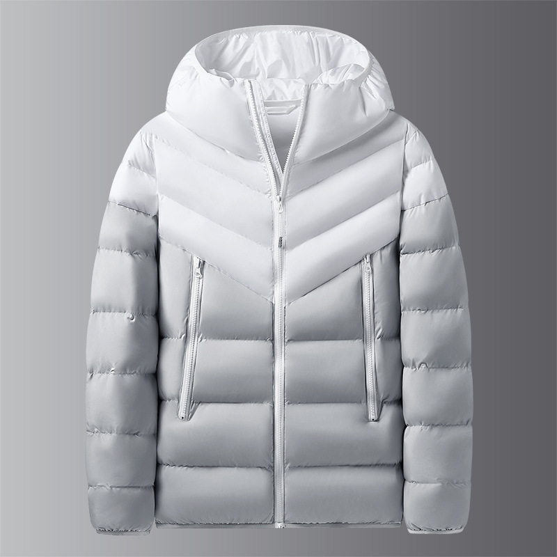 Transfronterizos otoño y invierno hombres con capuzas de pluma de algodón clásico de color contraste costillas gruesas chaqueta de algodón deportivo casual para hombres
