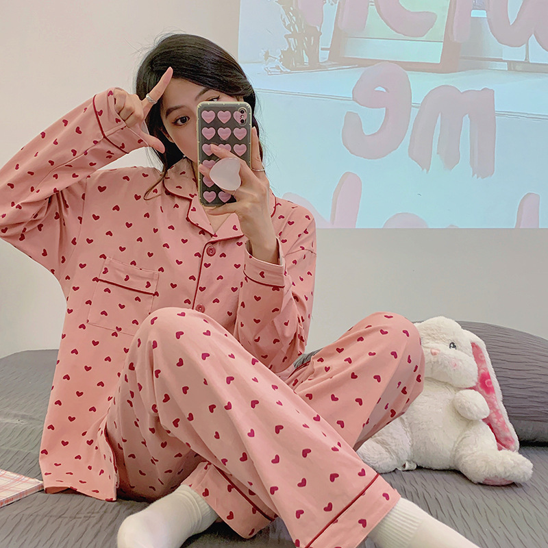 女性用パジャマ、秋の長袖セット、新しいお祝い干支年、かわいい漫画、甘いホームウェア、実物写真、卸売|undefined