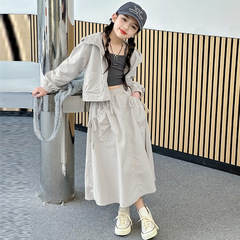 女童半身裙春裝2024新款兒童洋氣春秋外套網紅韓版中大童套裝裙子