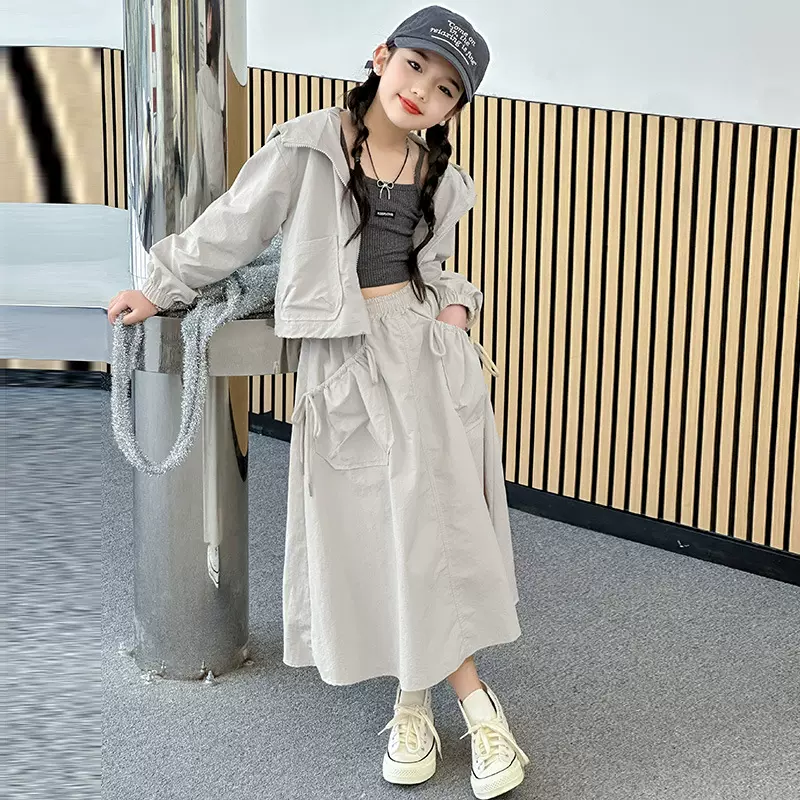 女童半身裙春装2024新款儿童洋气春秋外套网红韩版中大童套装裙子