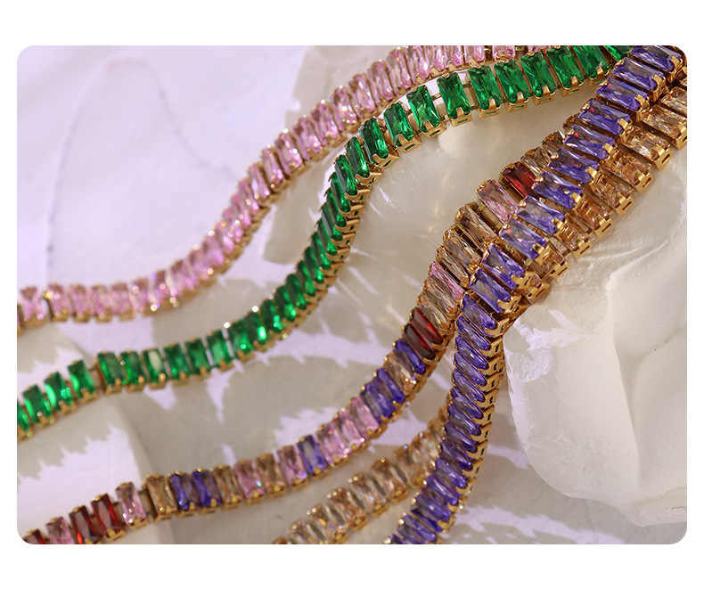 Solid Color Retro Colored Diamond Zircon Inlaid Necklace Bracelet Titanium Steel Jewelry display picture 5