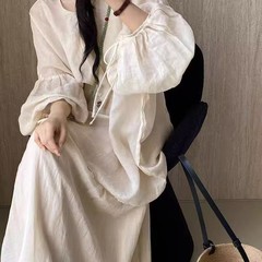 新中式国风苎麻女秋季薄款灯笼袖衬衫