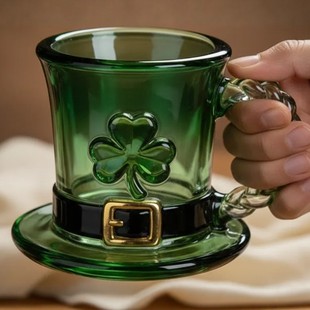 ���R�dLucky Shamrock Leprechaun  Hat Glass Mug���\����ñ����