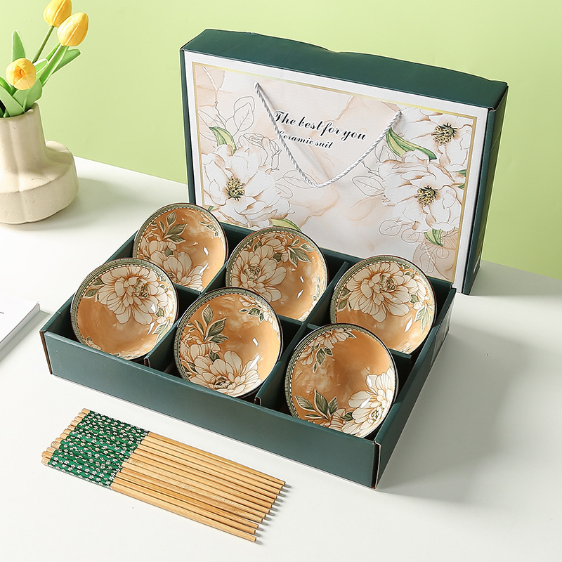 卸売ギフトボウルと食器セット青と白の磁器ボウルセット家庭用ボウルセットセラミックボウルリターンギフト食器食器ギフトボックス|undefined