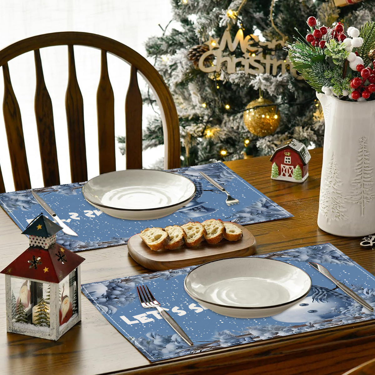 Inicio y jardín Nuevos manteles individuales navideños de color sólido con estampado de muñeco de nieve de lino blanco, manteles individuales para mesa, decoración navideña para restaurante, almohadillas aislantes al por mayor_voghion.com