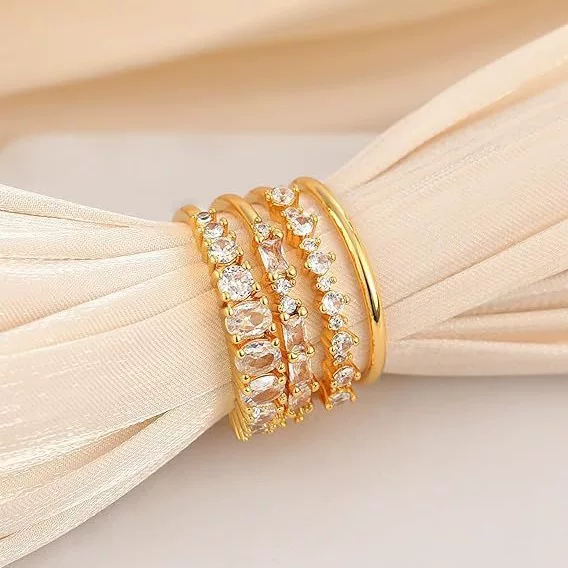 New Jewelry European and American Fashion Diamond-Encrusted Zircon Four-Piece Set Engagement Anniversary Luxury Jewelry Set Ring