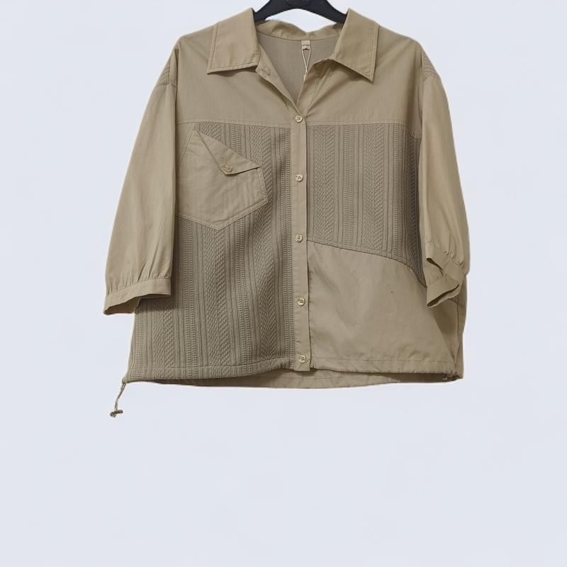 C006 패션 캐주얼 니트 스티칭 웨스턴 스타일 캐주얼 드로스트링 미드 슬리밍 올 매치 셔츠 JR