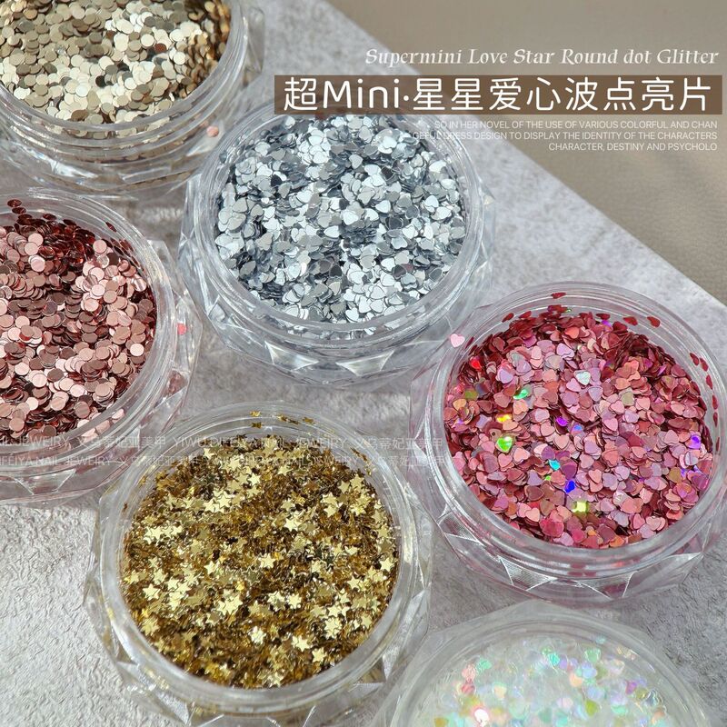 1mm Mini Super Flash Star Heart Nail Art Sequins Flash Five-Pointed Star Round Small Polka Dot Nail DIY Trinkets