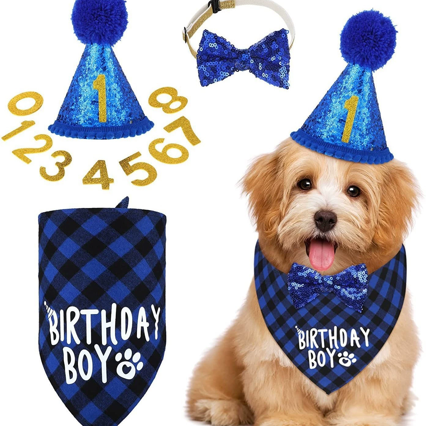 Набор для дня рождения питомца: украшения для вечеринки, полотенце для слюны, меховая шапочка, галстук-бабочка, костюм для дня рождения