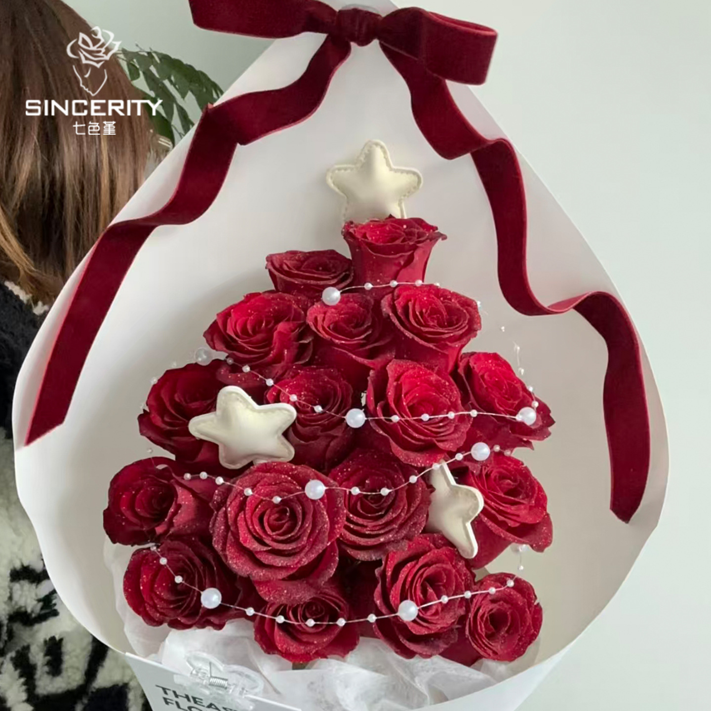 Navidad romántica rosa atmósfera sensación de buquete de flores papel de embalaje buquete de flores rojas creativo con material floral decorativo diy