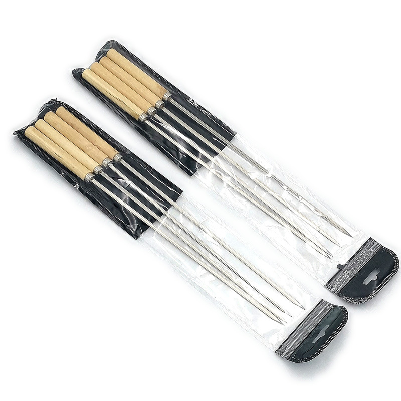 G1443 cuatro palos de barbacoa desechables para llevar barbacoa redonda palo pinchos de cordero pinchos barbacoa palo de hierro barbacoa