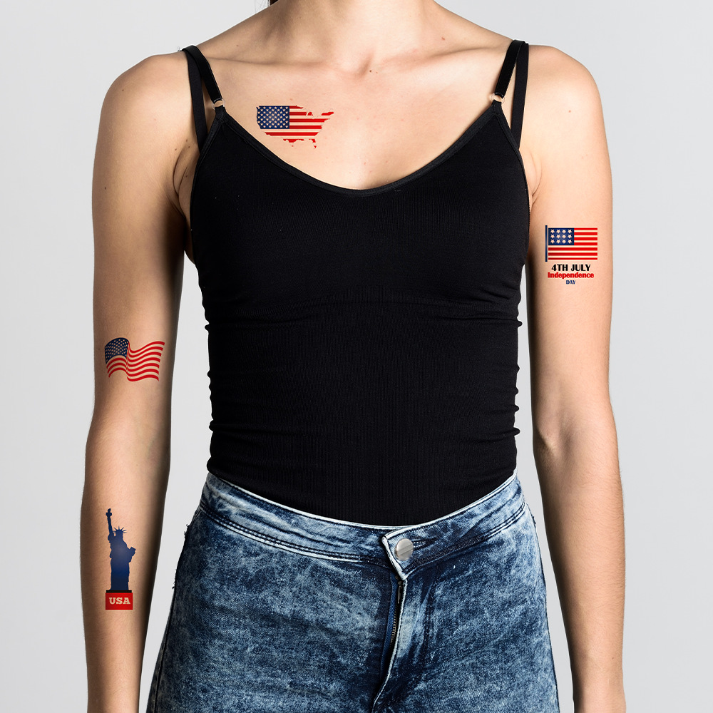 Tatuajes Temporales Faciales de Papel de Transferencia de Agua Impermeable para Día de la Independencia y Fiestas