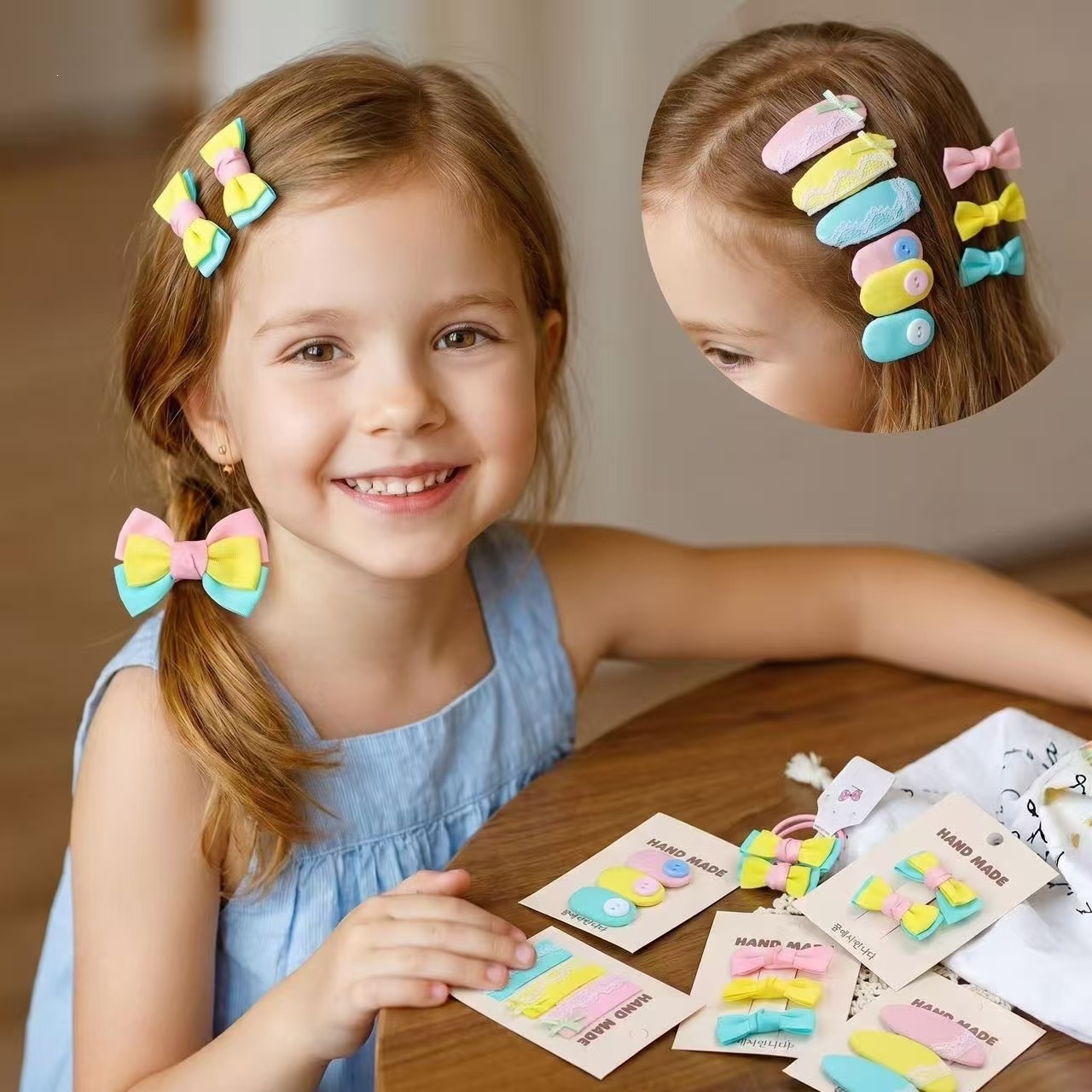 Clip de cabello de tela coreana para niños Clip de cabello de arco lindo Clip de cabello de niña Clip de frangeo lateral Clip de cabello de encaje hecho a mano Clip de cabello