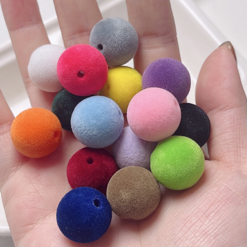 16mm Autumn and Winter Macaron Dark Flocked Round Beads Acrylic Loose Beads DIY Mobile Phone Chain Earrings Accessories Material