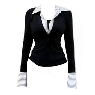 Dabao Korean Sweet Shoulder Pad Age-reducing Shirt plus size chubby girl Stitching Fake Two-piece V-neck Knitted Shirt for Women 2025