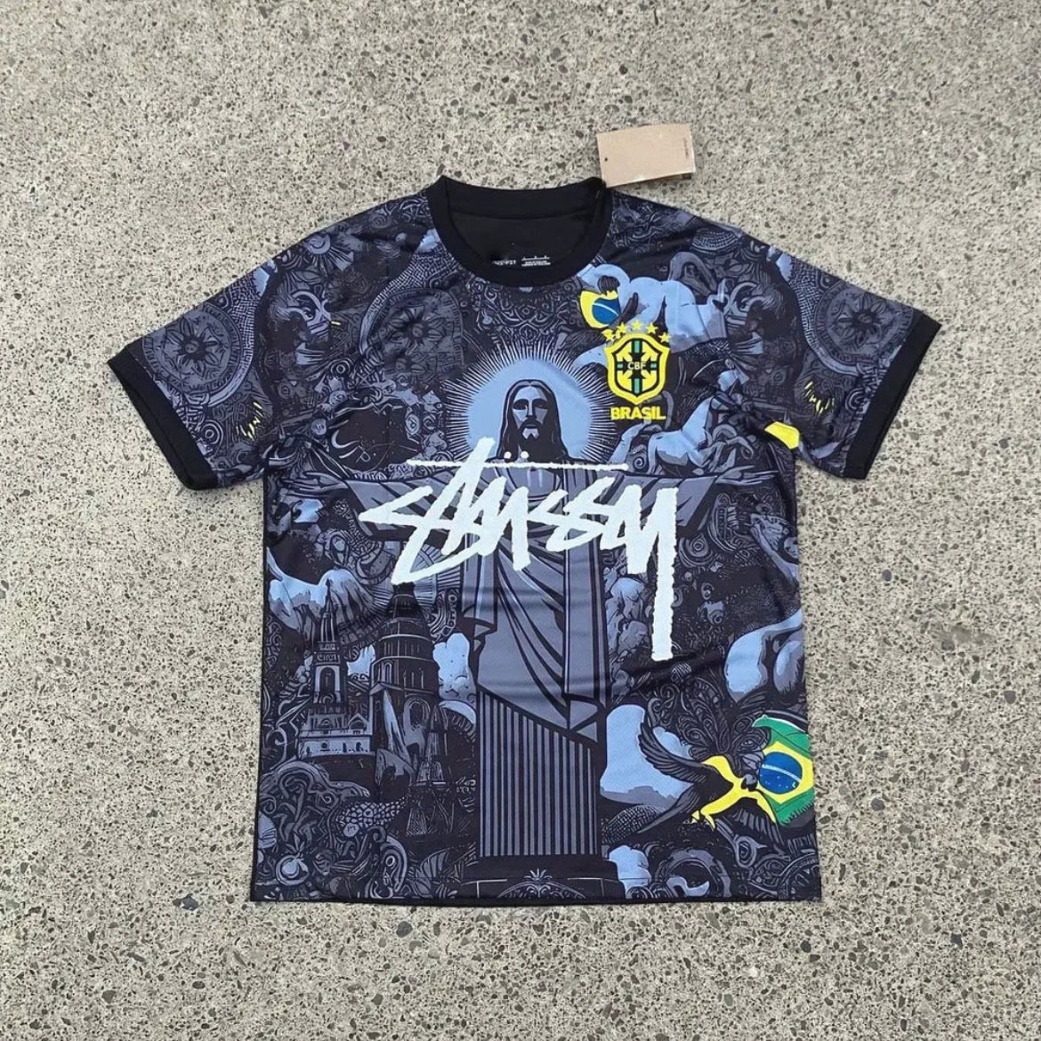 Футболка Stussy Stussy с подписью, Аргентина, Интер, Бразилия, Италия, Фламенго, короткие рукава