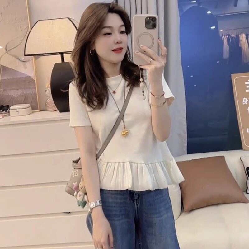French-Style High-End Ruffled Hem Short-Sleeve T-Shirt for Women, 2026 Summer Hot-Selling Youthful and Stylish Top