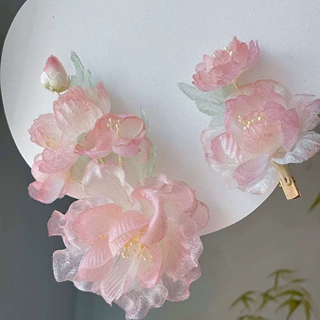 芙蓉花古风粉色蓝色烫花发夹侧边夹春天头饰新中式国风女超仙饰品