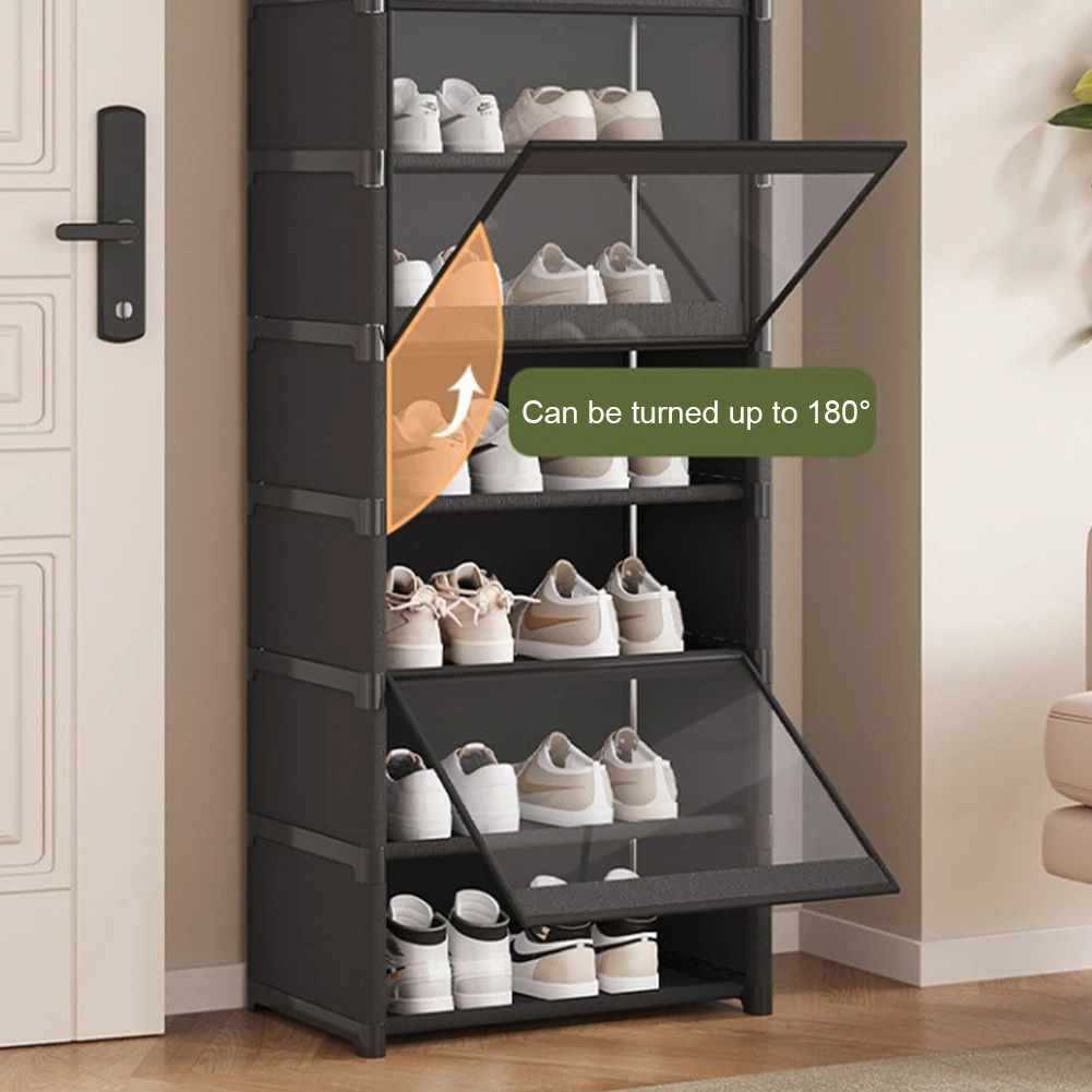 ♔ Temu Household Dust-Proof Shoe Rack for the Entrance, Multi-Layer Dormitory Shoe Cabinet, Black Simple Large-Capacity Storage Shoe Rack