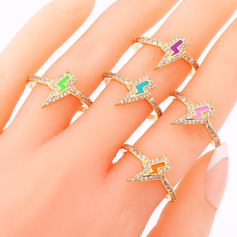 Fashion Lightning Copper Open Ring Plating Artificial Gemstones Copper Rings