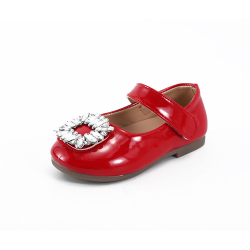 Children's Princess Patent Leather Spring Korean Version Children's Water Diamond Mary Jane Single Shoes Soft Sole Baby Dou Dou Shoes
