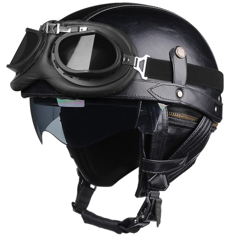 Casco transfronterizo Motocicleta Hombre Four Seasons Casco de ciclismo universal Casco de seguridad de motocicleta Harley retro Medio casco Gafas