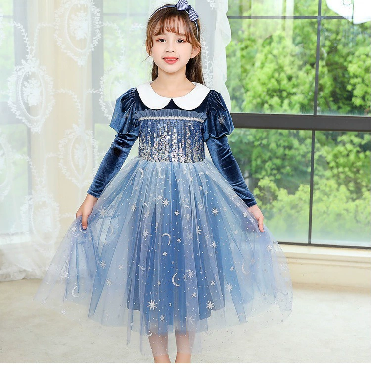 Платье принцессы Эльзы из мультфильма «Холодное сердце» для детей от 3 до 6 лет, корейское бархатное платье с длинными рукавами, мечтательное французское платье принцессы на Хэллоуин, устойчивое к холоду