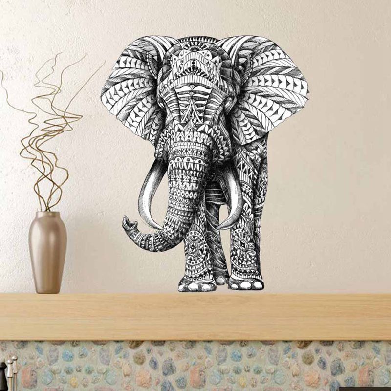 Retro Pattern Elephant Wall Sticker Creative Home Animal Wallpaper Study Entrance Decoration Sticker P V C