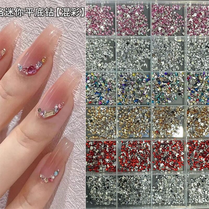 【Approximately 6500 Pieces】24-Grid Colorful Mini Flat-Back Shaped Rhinestones Stars Flowers Butterflies Hearts DIY Nail Rhinestones