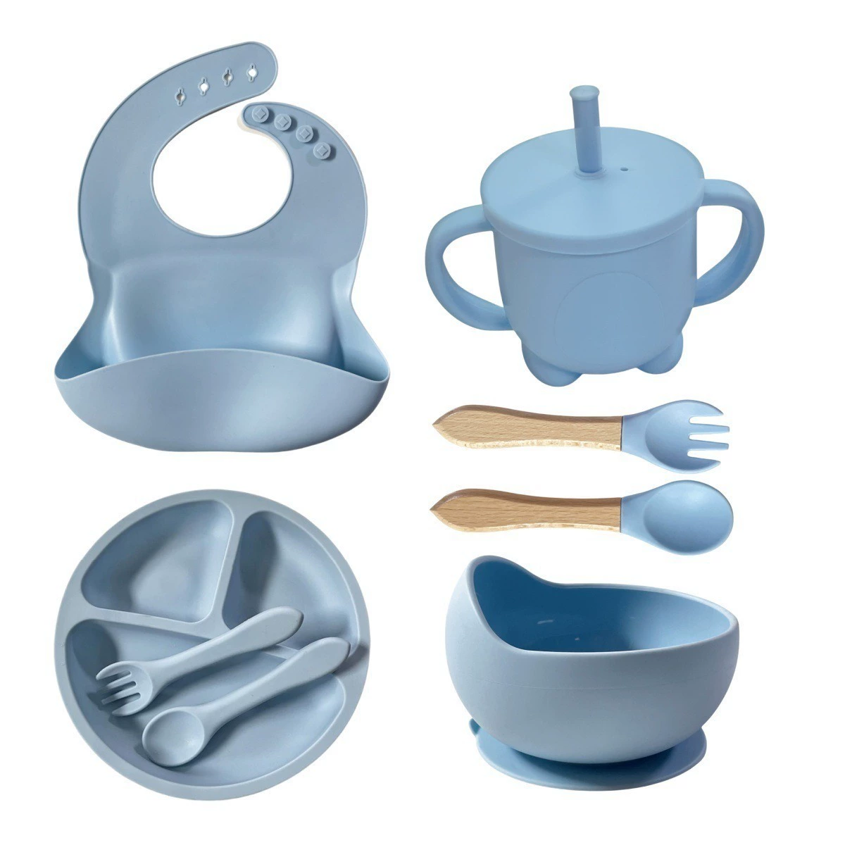 Silicone tableware for feeding, set, bib for baby, non-slip dinner plate