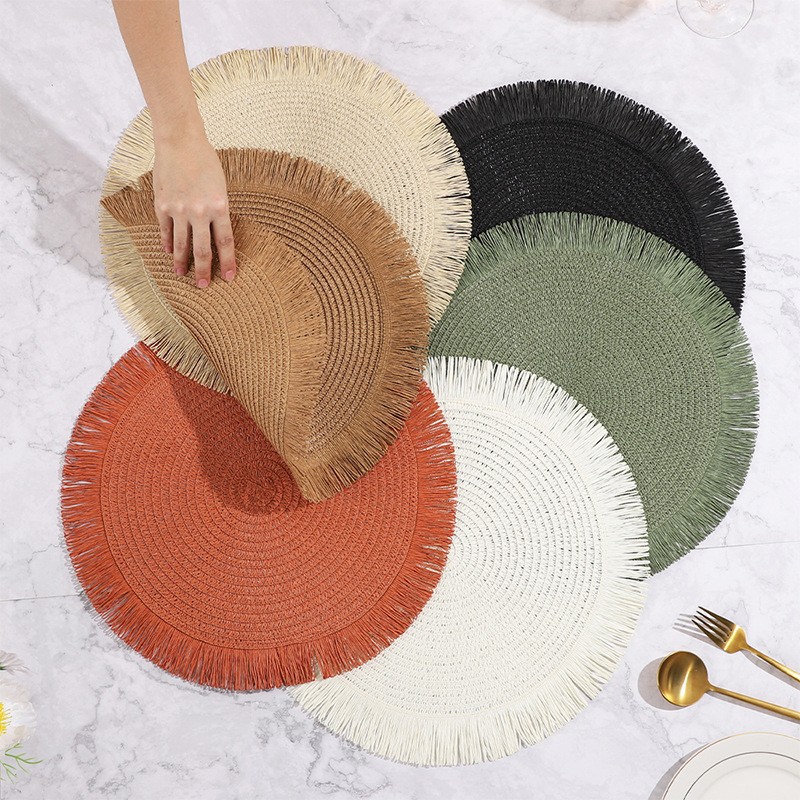 Tejido a mano almohadilla de comedor europea almohadilla de decoración circular almohadilla de aislamiento térmico almohadilla de platos almohadilla de tazas cocina simple almohadilla de comedor