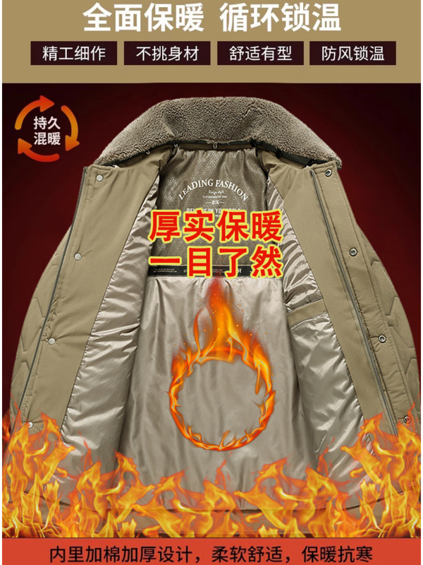 翻领纯色棉衣男冬季中年保暖厚款休闲百搭可脱卸毛领棉袄外套2566|undefined