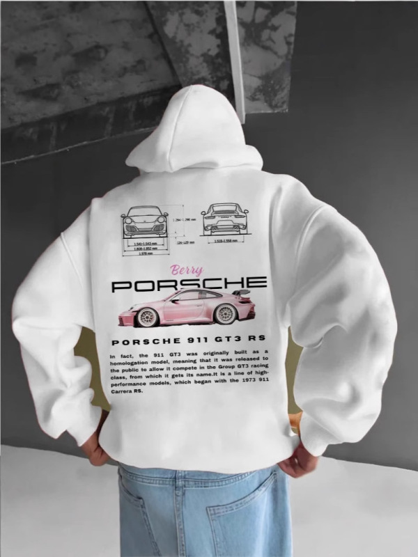 2025 Spring Popular Cross-Border Car Print Men's Hooded Sweatshirt with Heart-Warming Patterns, Hot-Selling Model