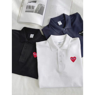 PLAY Japanese Trendy CDG Love Red Heart Men's and Women's POLO Shirt Couple's Short-sleeved T-shirt Men's and Women's Casual All-match