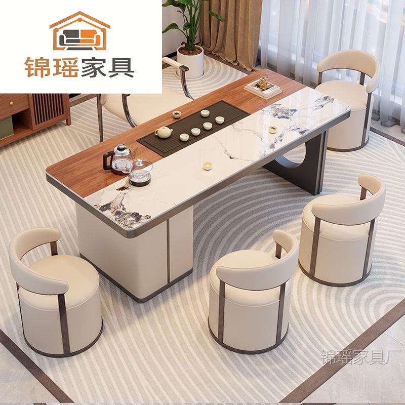 Italian-style light luxury two-tone rock slab tea table, a complete set of high-end office tea tables for home living room reception