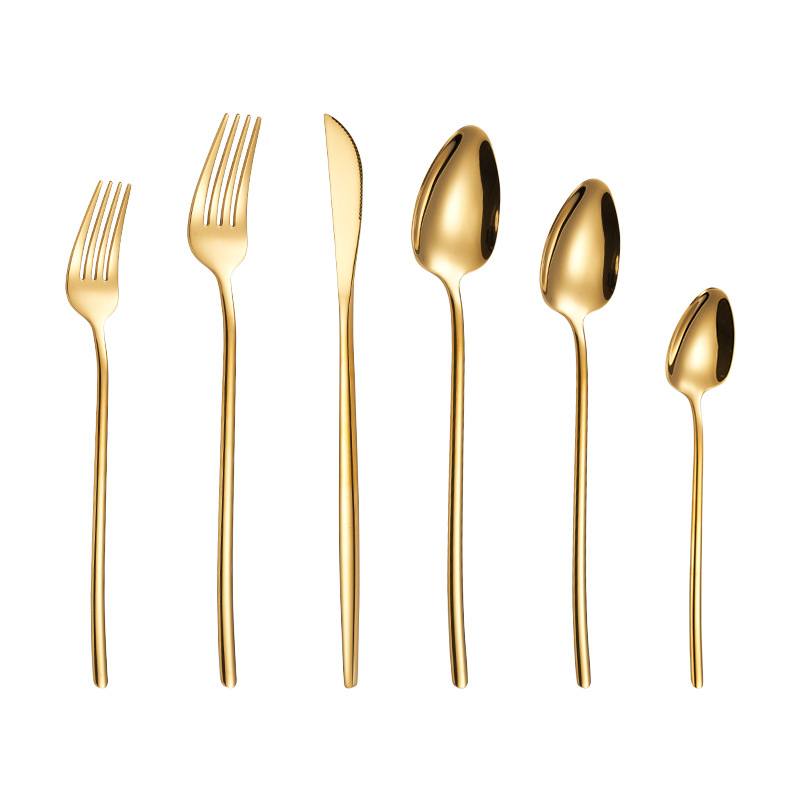 Cross-border 304 stainless steel knife, fork and spoon six-piece set high-end bright hotel western-style tableware steak knife, fork and spoon set